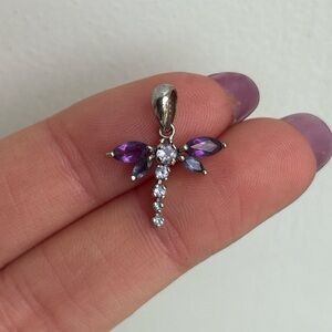 10k White Gold Gemstone Dragonfly Pendant / Charm
